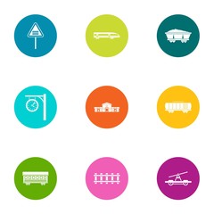 Rail icons set. Flat set of 9 rail vector icons for web isolated on white background