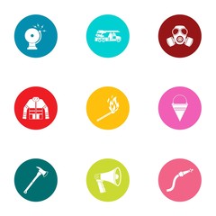 Fototapeta premium Firefighter icons set. Flat set of 9 firefighter vector icons for web isolated on white background