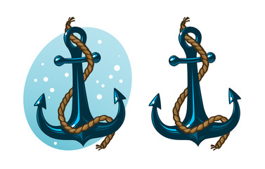 Anchor with rope. Cartoon vector illustration