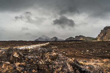 PUERTO DE LA CRUZ, TENERIFE / SPAIN - FEBRUARY 23 2018: Empty road near volcano Teide on Tenerife island