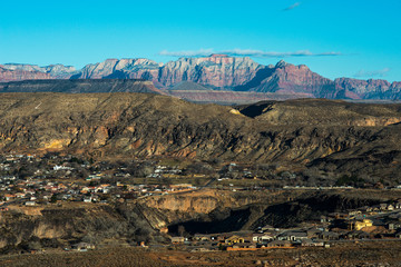 Zion cliffs with town (LaVerkin) in the foreground 