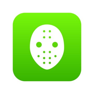 Hockey goalkeeper helmet icon green vector isolated on white background