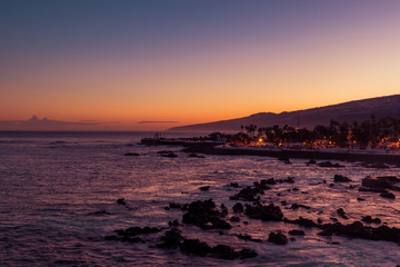 Obraz premium PUERTO DE LA CRUZ, TENERIFE / SPAIN - FEBRUARY 24 2018: Morning view on bay of Puerto de la Cruz
