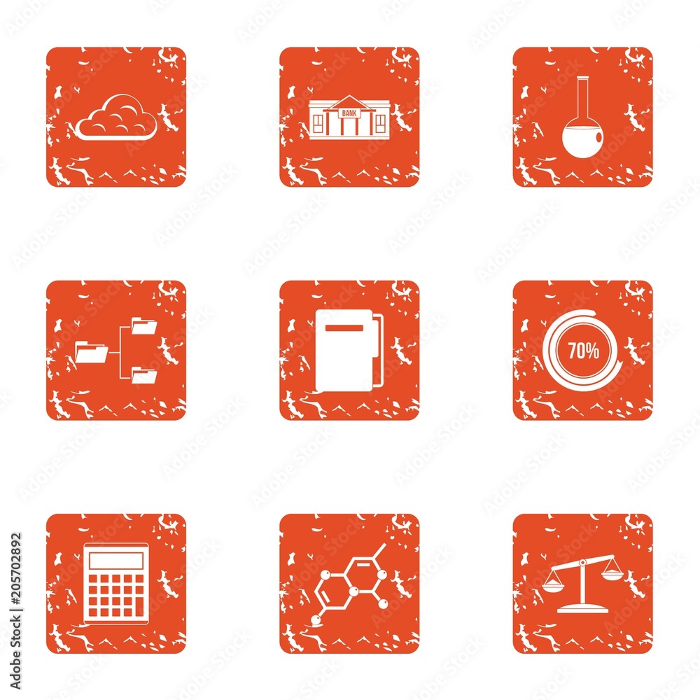 Poster computing machine icons set. grunge set of 9 computing machine vector icons for web isolated on whit