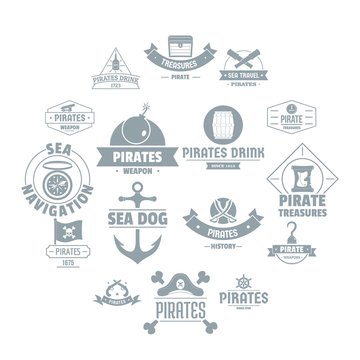 Pirate logo icons set. Simple illustration of 16 pirate logo vector icons for web