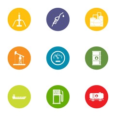 Motor gasoline icons set. Flat set of 9 motor gasoline vector icons for web isolated on white background