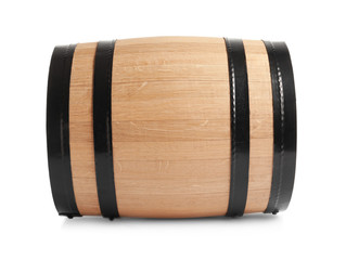 Wooden keg on white background. Wine making
