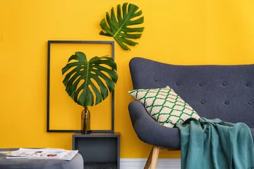 Foto op Aluminium Elegant living room interior with comfortable sofa. Home design in rainbow colors © New Africa