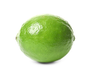 Fresh ripe green lime on white background