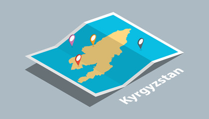explore kyrgyzstan maps with isometric style and pin marker location tag on top
