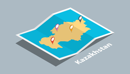 explore kazakhstan maps with isometric style and pin marker location tag on top
