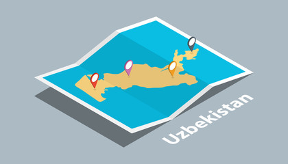 explore uzbekistan maps with isometric style and pin marker location tag on top