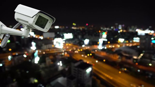 Security camera detects the movement of traffic in the city. From high.4K Resolution. 