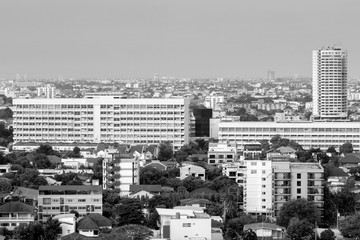 sky view Cityscape building of the city. Black and white