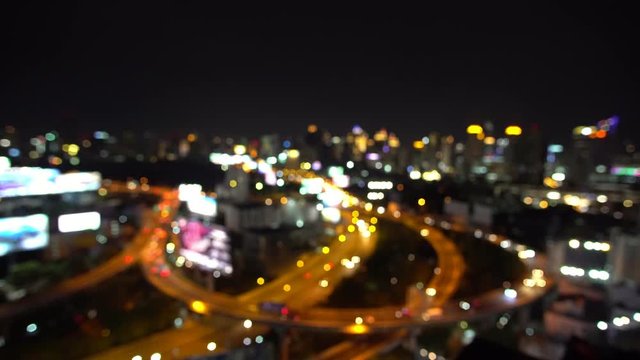 Abstract blur bokeh of city night traffic lights background. Bangkok thailand. city noise. 4K Resolution. 