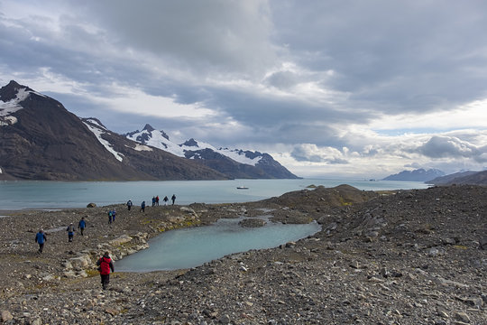 Hiking along Ernest Shackleton's Route in King Haakon Bay, South Georgia Island, Antarctic