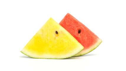 Yellow and red watermelon on a white background.