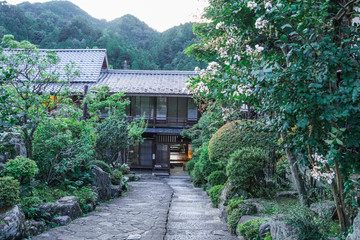 Kiso valley is the old  town or Japanese traditional wooden buildings for the travelers walking at historic old street  in Narai-juku , Nagano Prefecture, JAPAN.