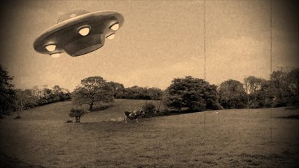 UFO alien abduction cow ufo unidentified flying object aliens close encounter 4k - Powered by Adobe