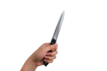 Hand holding knife isolated on white background with clipping path