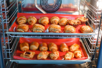 French sweet pastries in a professional oven
