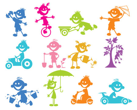 Set of playing children