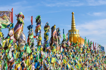 Buddhist ritual  flags. Place of worship