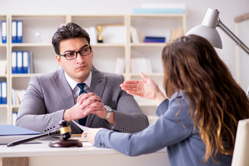Lawyer discussing legal case with client