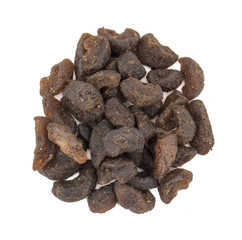 Salty-Sweet or Chatpata Dried Amla Candy Indian Traditional Digestive Food Good to Eat After Lunch or Dinner, Also Serve in Festival of Diwali, Holi, And For Guest. isolated on White Background