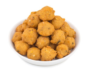 Indian Spicy Street Food Dal Vada Also Know as Moong Dal Vada, Pakoda, Pakode, Pakore, Moong Vada, Pakora or Bhajiya isolated on White Background
