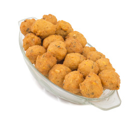 Indian Spicy Street Food Dal Vada Also Know as Moong Dal Vada, Pakoda, Pakode, Pakore, Moong Vada, Pakora or Bhajiya isolated on White Background