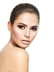 Fototapeta premium Beautiful face of young woman with perfect health fresh skin
