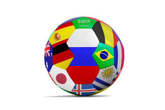 Soccer ball isolated with a lot of flag