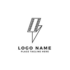 lightning film strip logo brand. folded thunderbolt movie illustration. simple outline style symbol