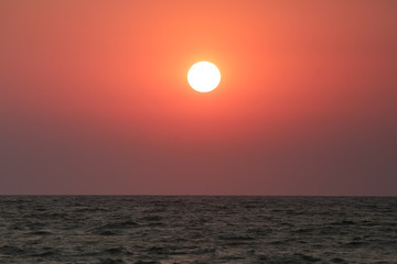 sunset, sun, sea, ocean
