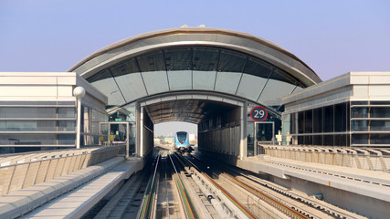 Metro in Dubai (UAE) - train coming to the station