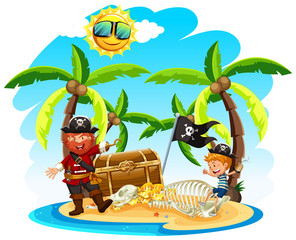 Obraz na płótnie Canvas Pirate and a Boy on Island