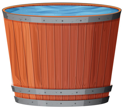 Water in Wooden Barrel on White Background