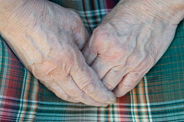 Old woman's hands, grandmother's old hands, close-up, time concept, hand generation
