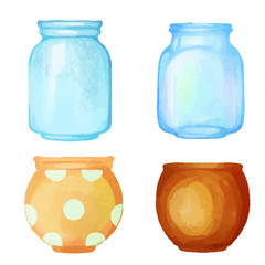  Watercolor flower pot, glass jar, vase