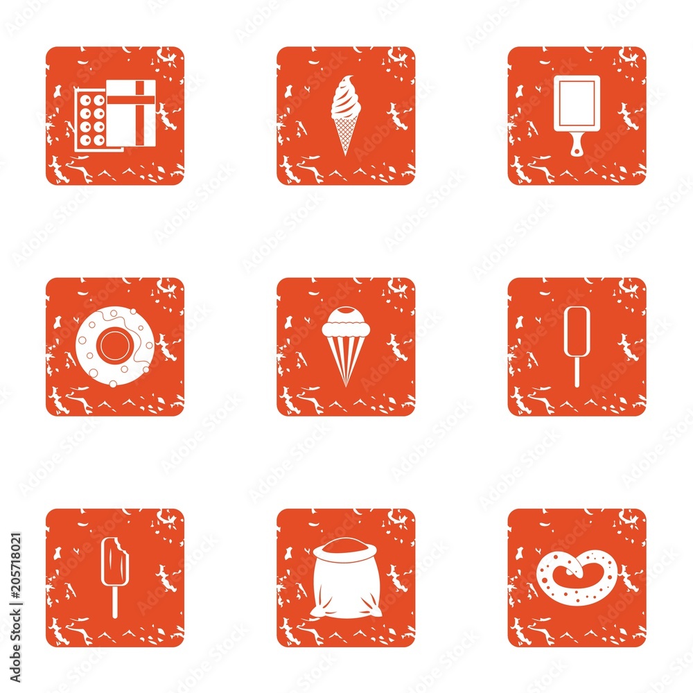 Poster pack ice icons set. grunge set of 9 pack ice vector icons for web isolated on white background