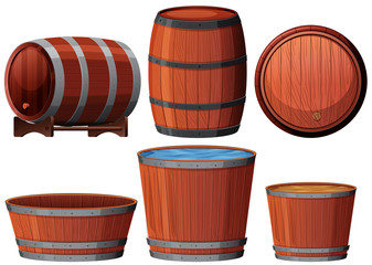 Six different wooden barrell illustration