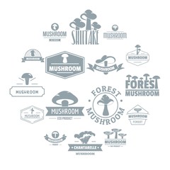 Fototapeta na wymiar Mushroom forest logo icons set. Simple illustration of 16 mushroom forest logo vector icons for web
