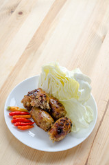 Sour rice sausage, Thailand local food, Street food of Thailand