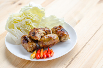 Sour rice sausage, Thailand local food, Street food of Thailand