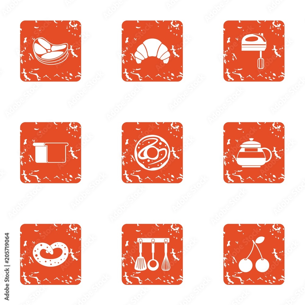 Poster clause of food icons set. grunge set of 9 clause of food vector icons for web isolated on white back