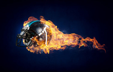 Burning rugby helmet