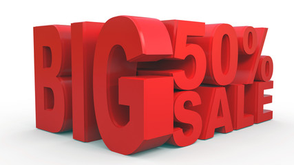 BIG sale 50% 3d text isolated on white background