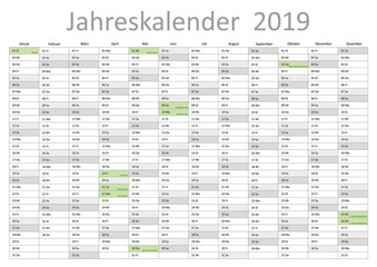 Kalender 2019 Jahresplaner Jahreskalender Kalendervorlage Feiertage