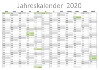 Kalender 2020 Jahresplaner Jahreskalender Kalendervorlage Feiertage